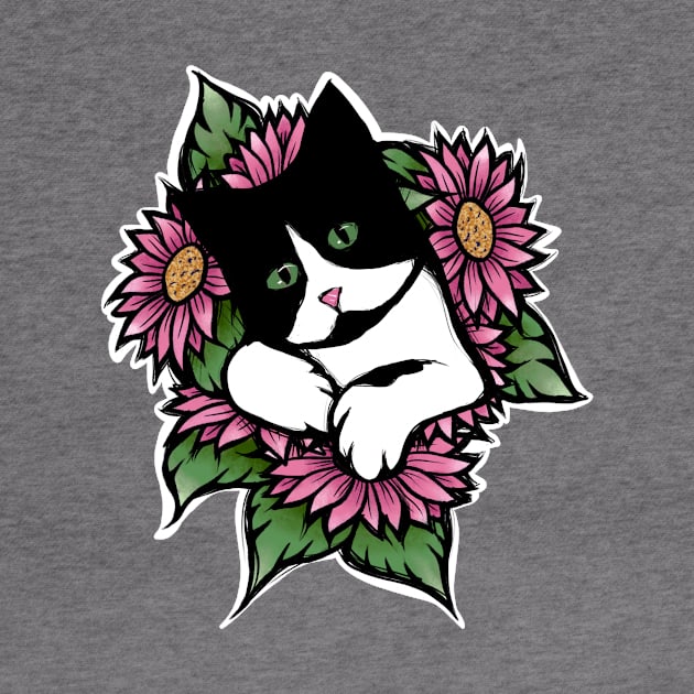 Tuxedo Cat Floral by bubbsnugg